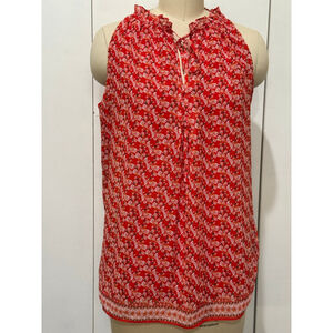 Women's MAX STUDIO Red & White Floral sleeveless tie neck blouse S